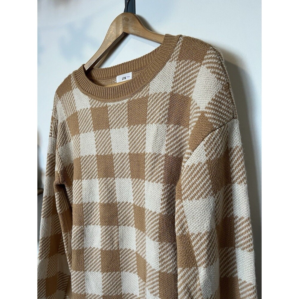 LPA Tan Floyd Checkered Sweater Mini Dress Size XS - Picture 5 of 11